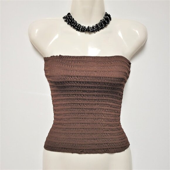 DARK Brown Smocked Strapless Stretchy Waist Length Tube Top - One Size - NEW - Picture 1 of 8